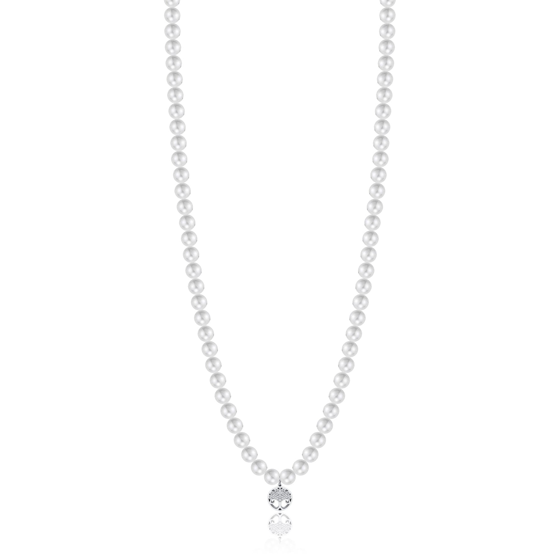 COLLANA DA DONNA IN ACCIAIO CON PERLE BIANCHE E ALBERO DELLA VITA
