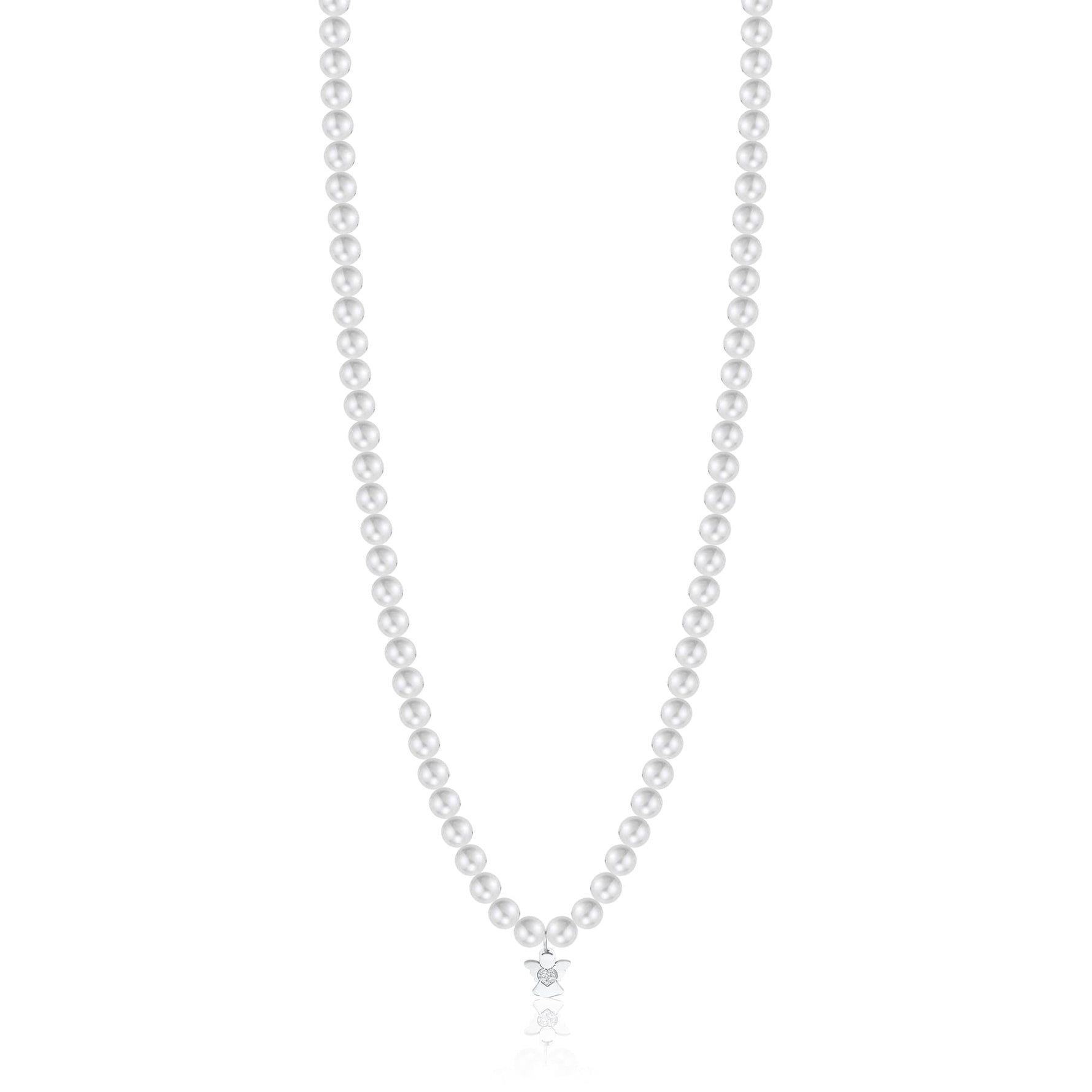 COLLANA DA DONNA IN ACCIAIO CON PERLE BIANCHE E ANGELO