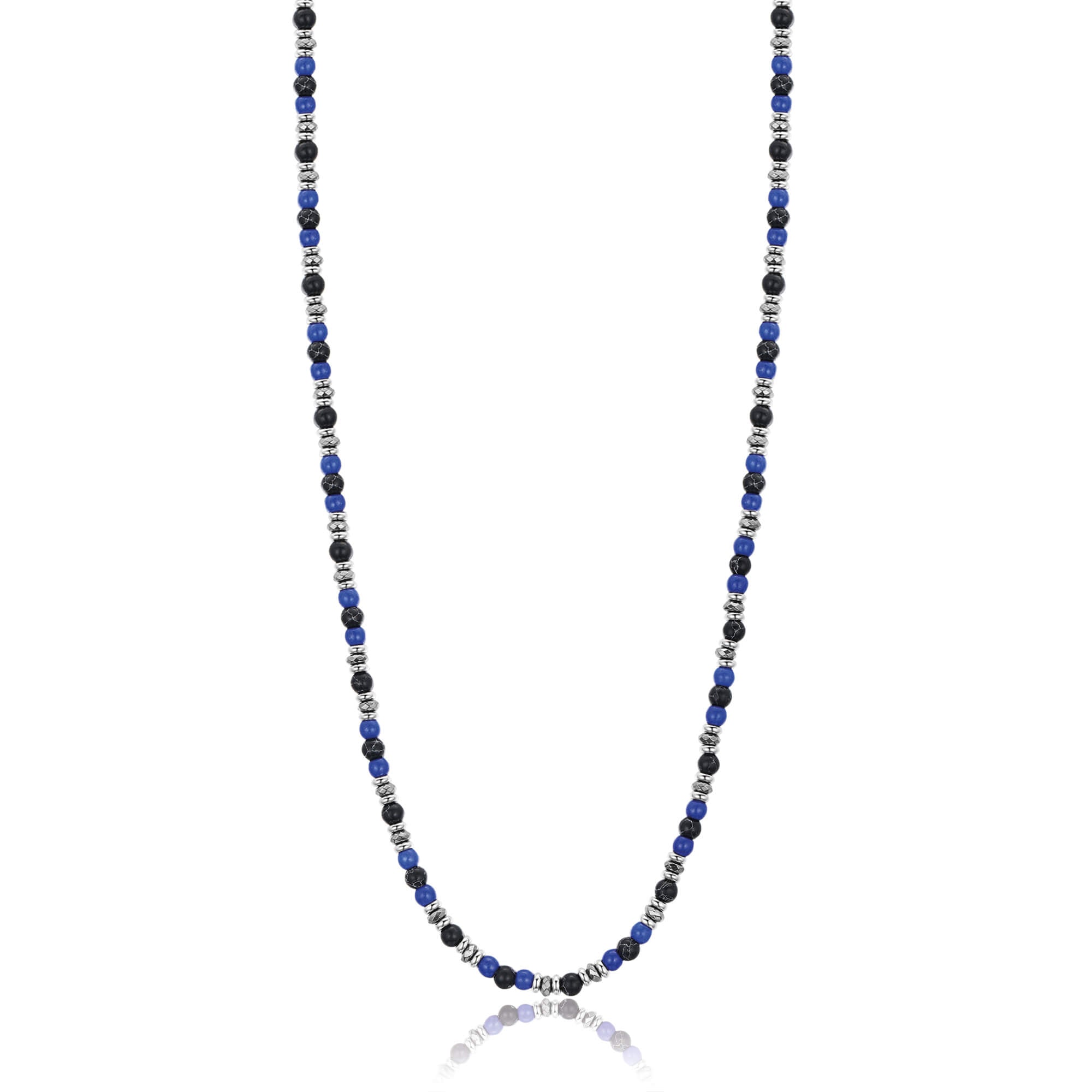 COLLANA IN ACCIAIO CON PIETRE BLU E NERE