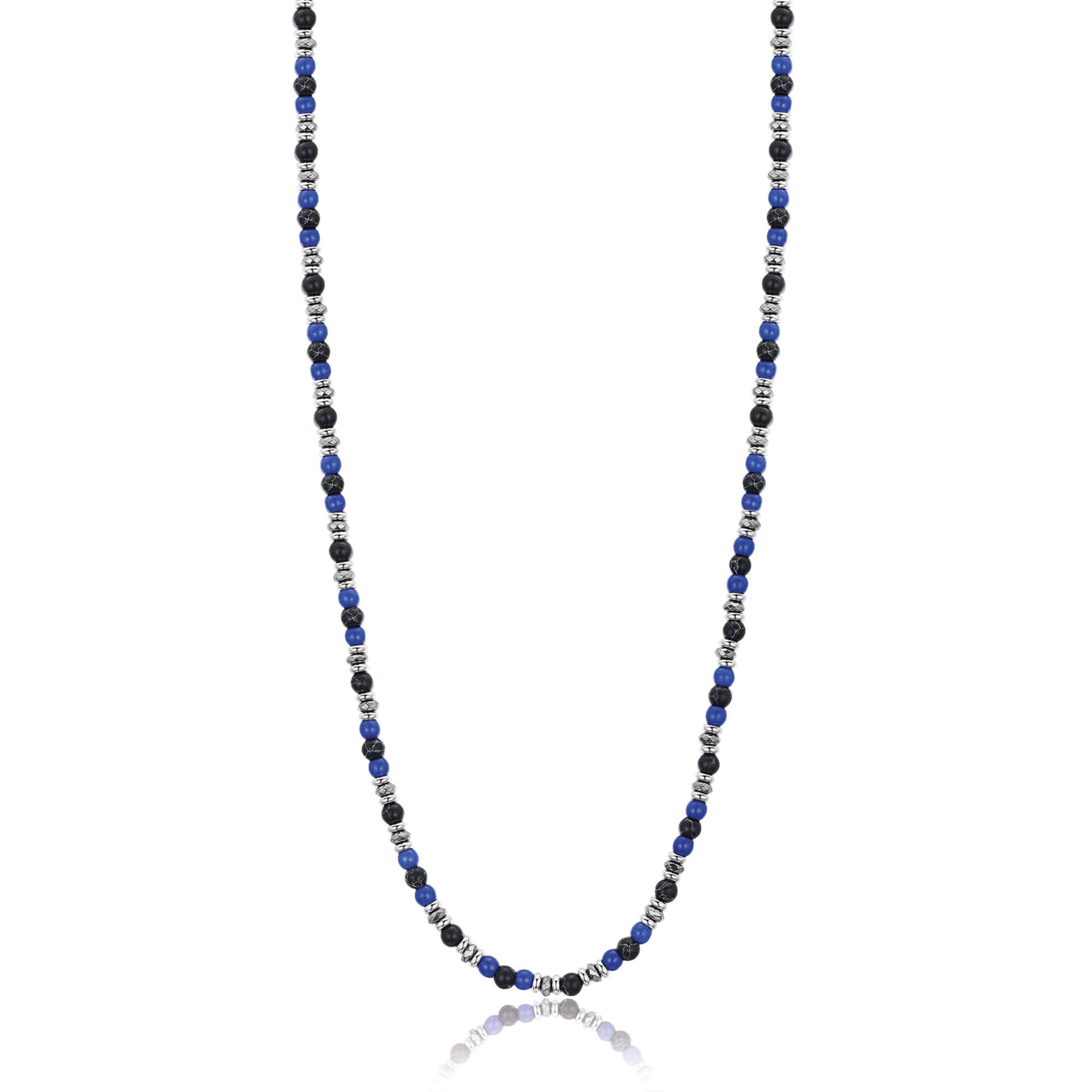 COLLANA IN ACCIAIO CON PIETRE BLU E NERE