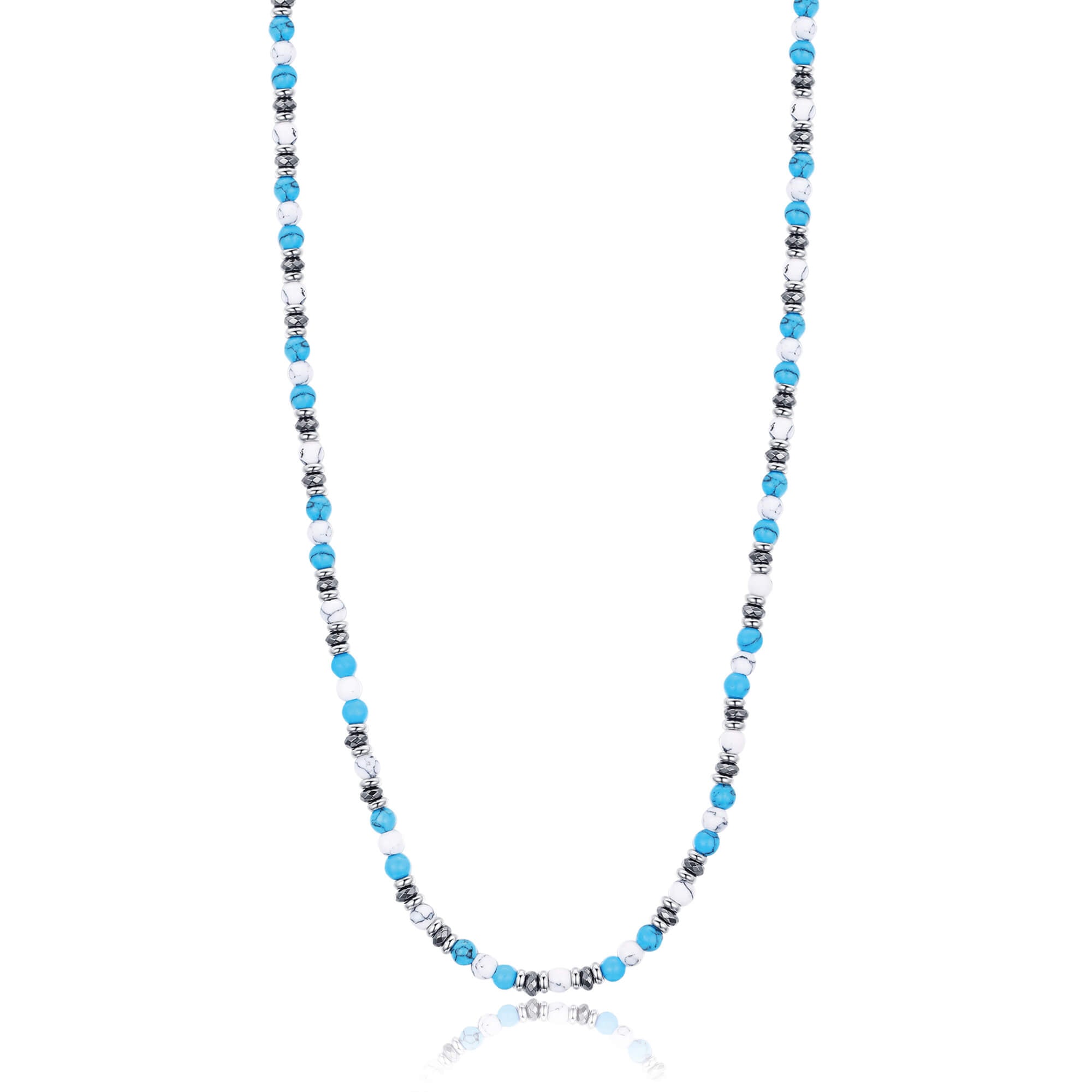 COLLANA IN ACCIAIO CON PIETRE TURCHESI E BIANCHE
