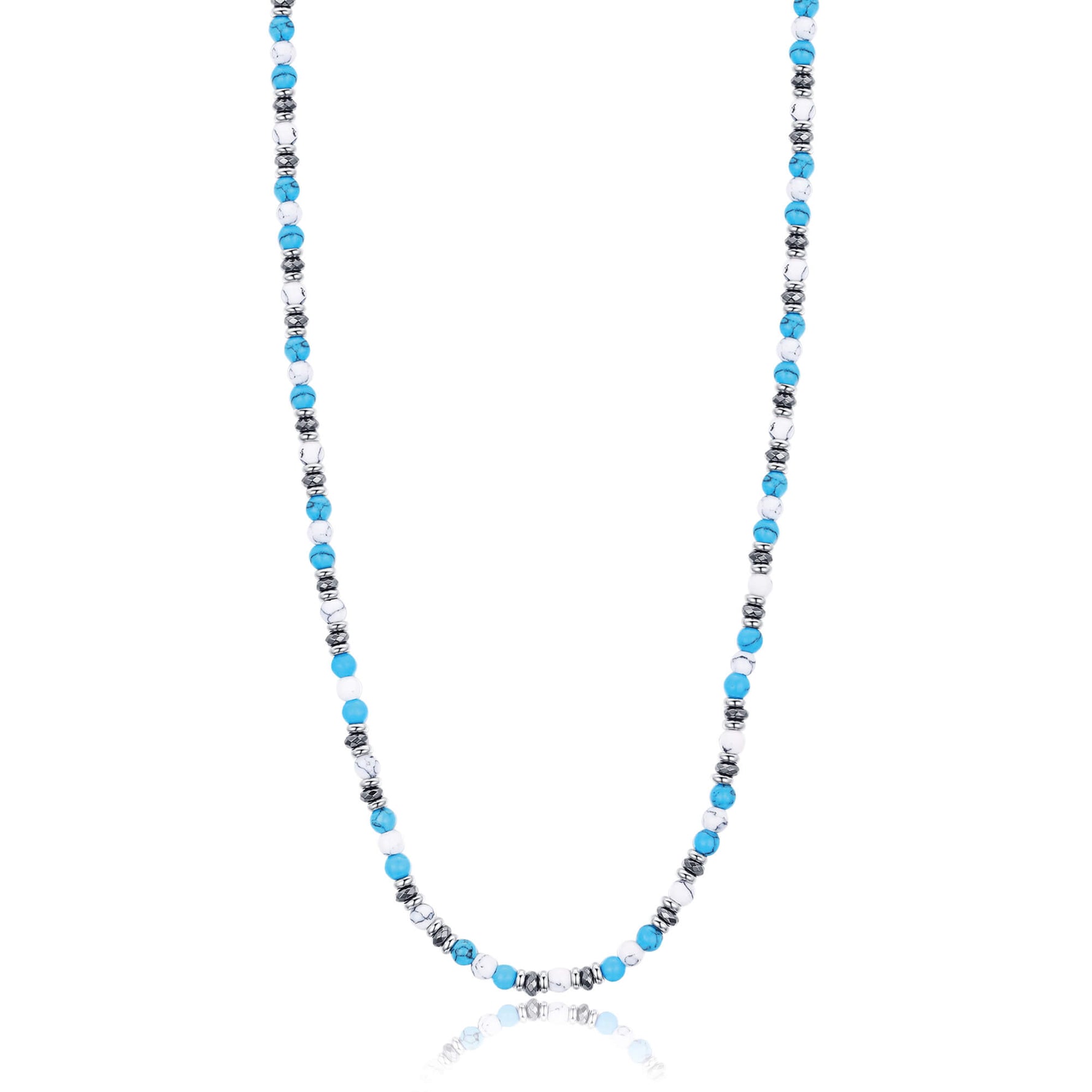 COLLANA IN ACCIAIO CON PIETRE TURCHESI E BIANCHE