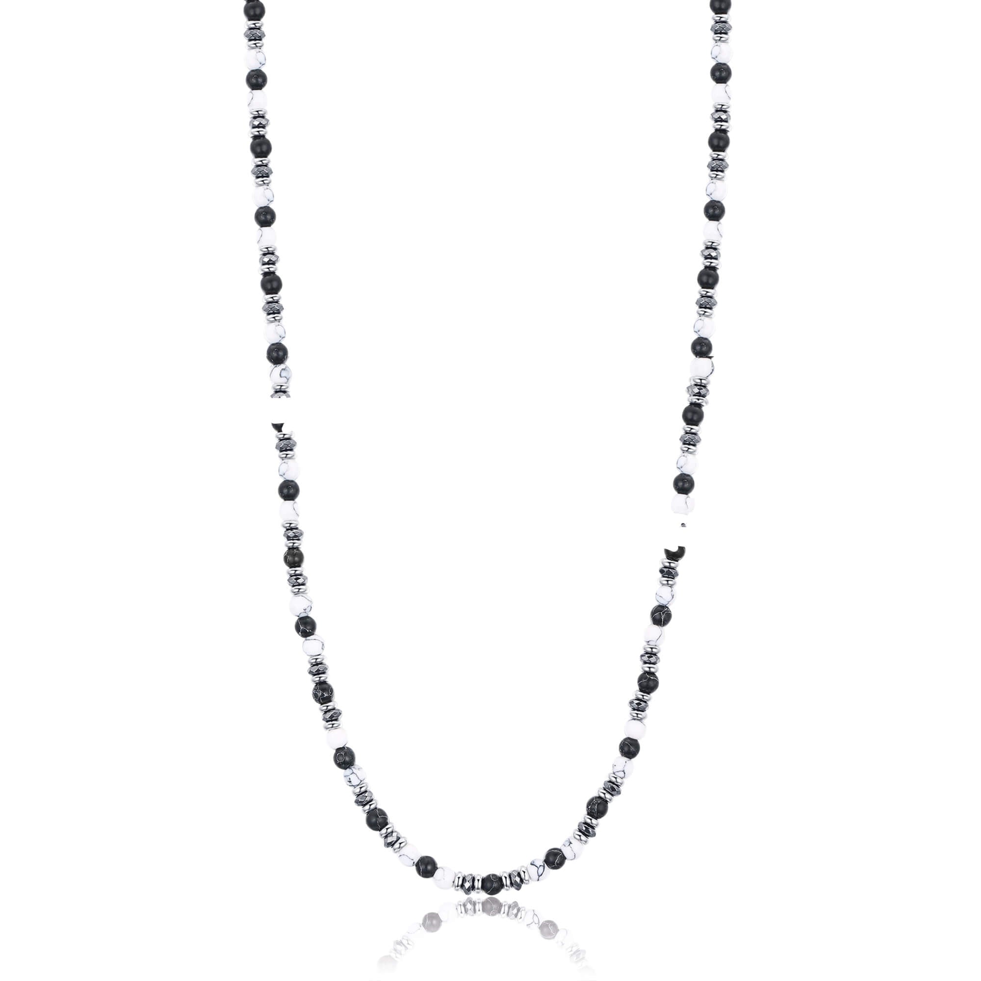 COLLANA IN ACCIAIO CON PIETRE BIANCHE E NERE