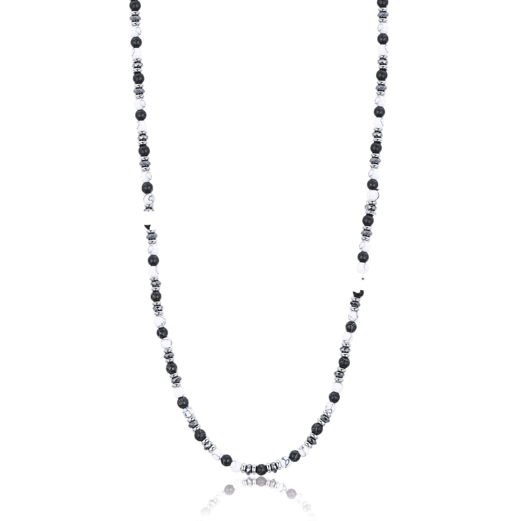 COLLANA IN ACCIAIO CON PIETRE BIANCHE E NERE