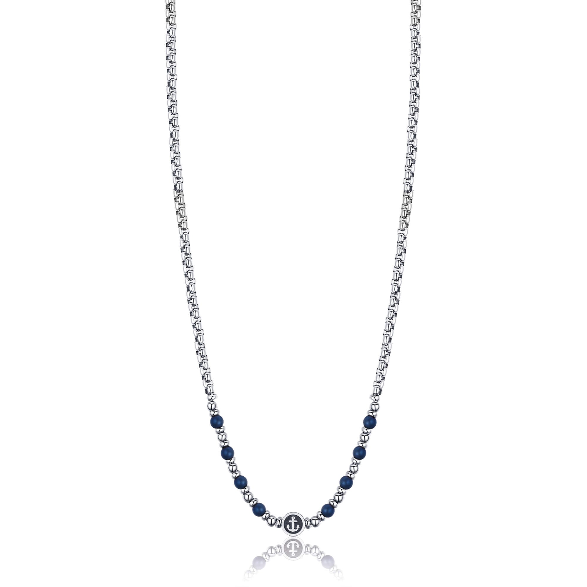 COLLANA IN ACCIAIO CON ANCORA ED EMATITE BLU
