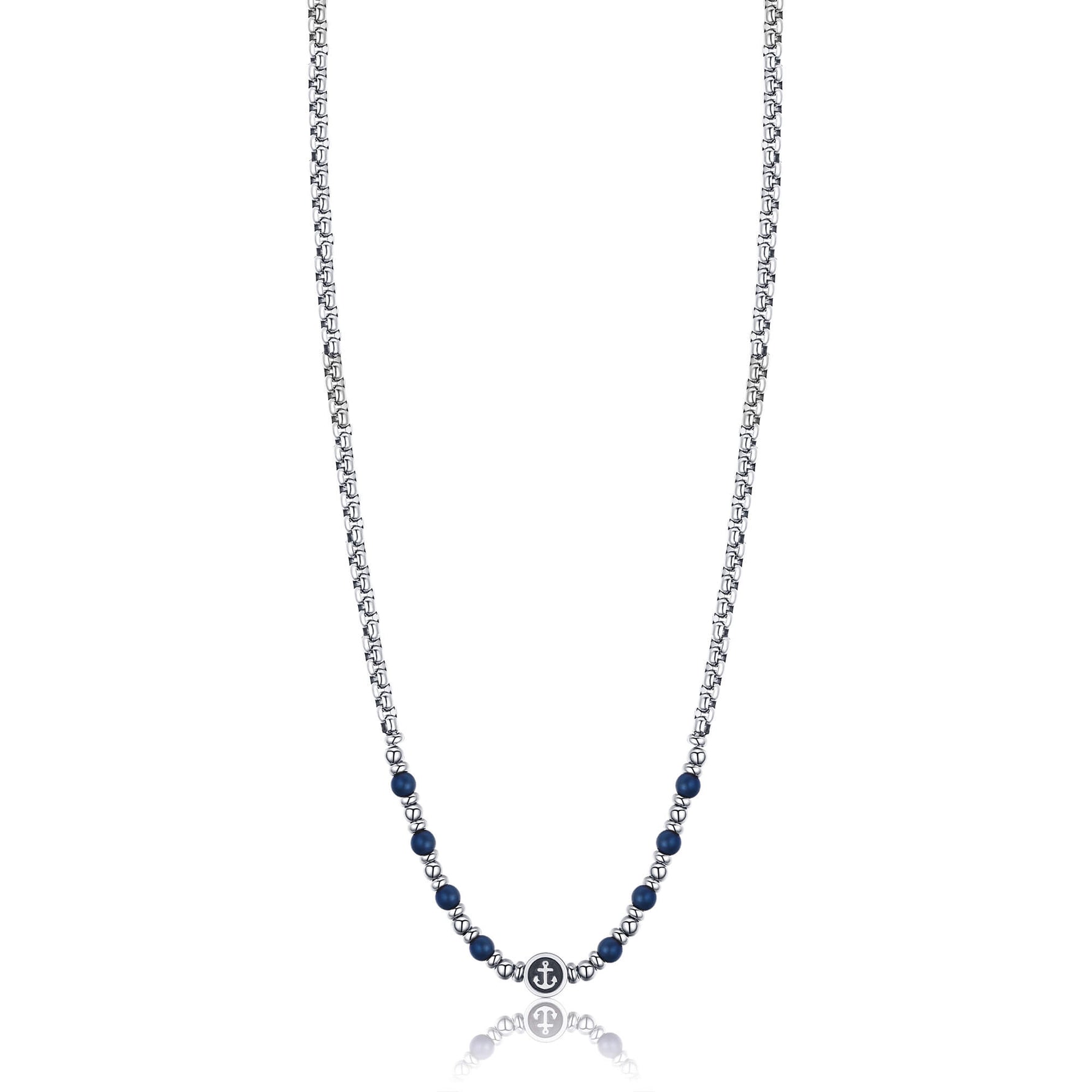 COLLANA IN ACCIAIO CON ANCORA ED EMATITE BLU