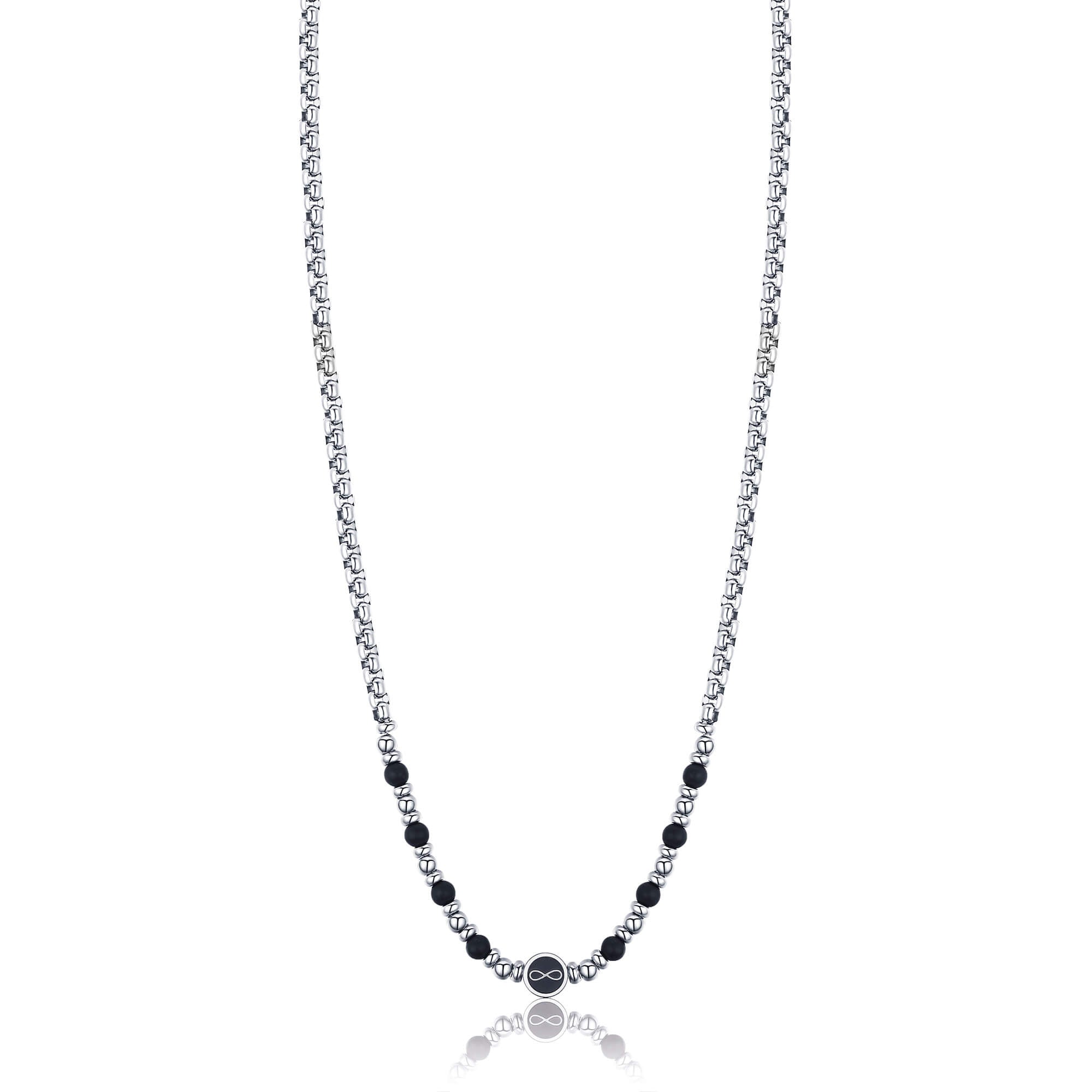 COLLANA IN ACCIAIO CON INFINITO E AGATA NERA