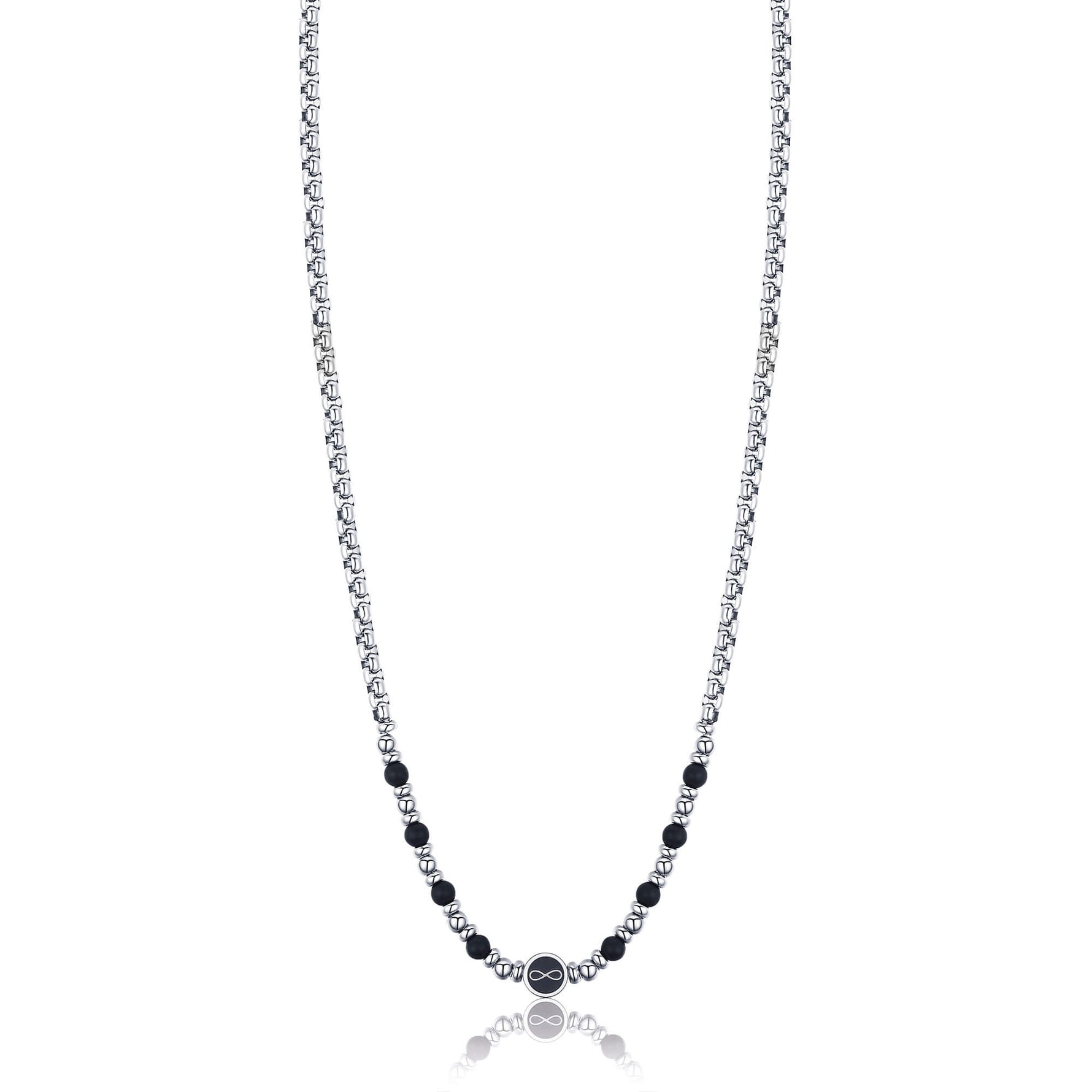 COLLANA IN ACCIAIO CON INFINITO E AGATA NERA