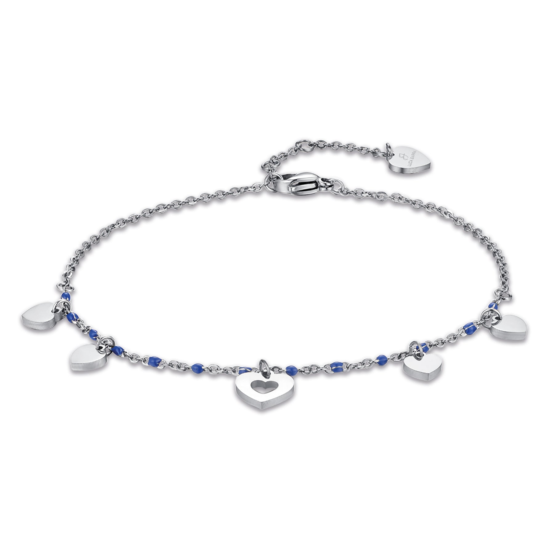 CAVIGLIERA IN ACCIAIO CON CUORI E PIETRE BLU