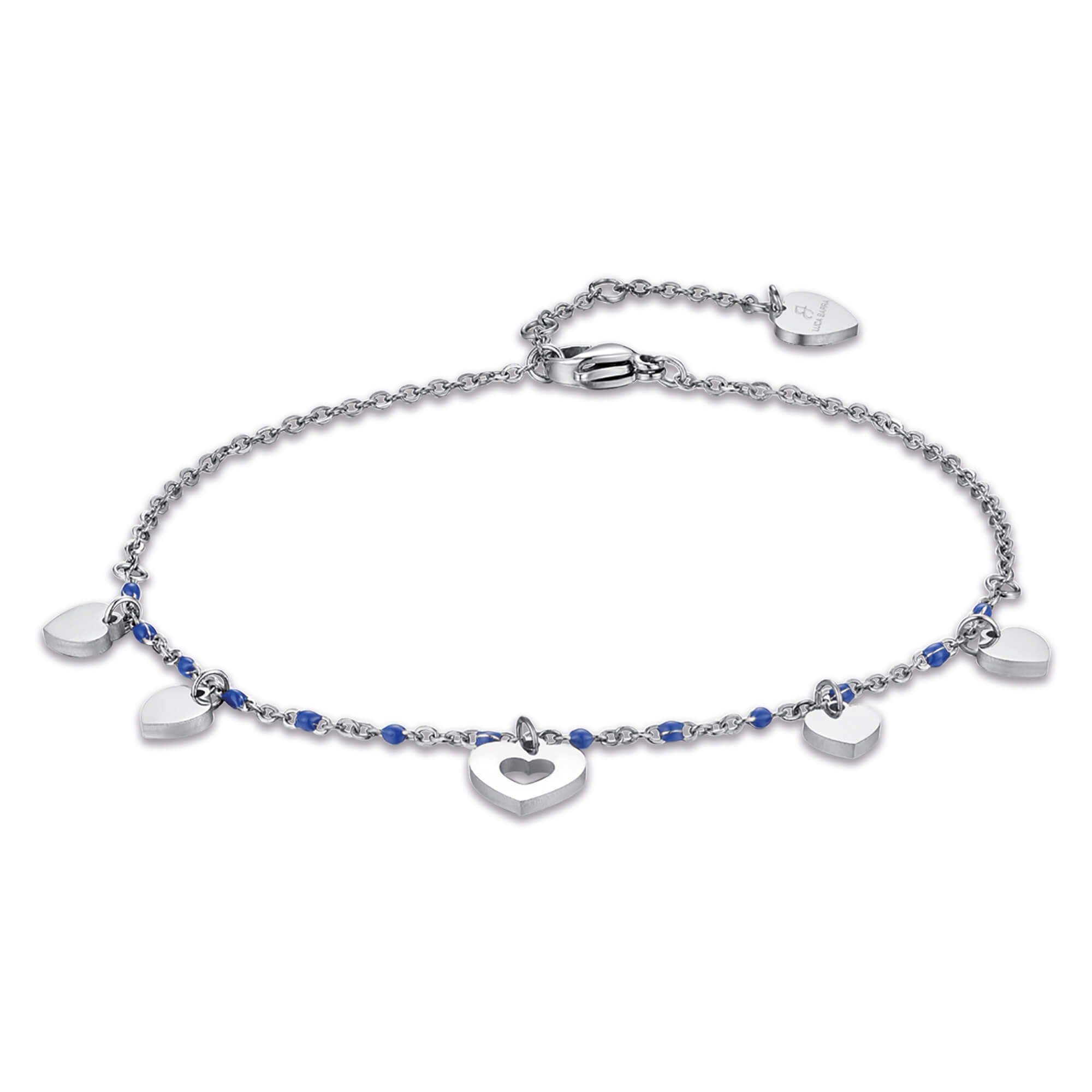 CAVIGLIERA IN ACCIAIO CON CUORI E PIETRE BLU