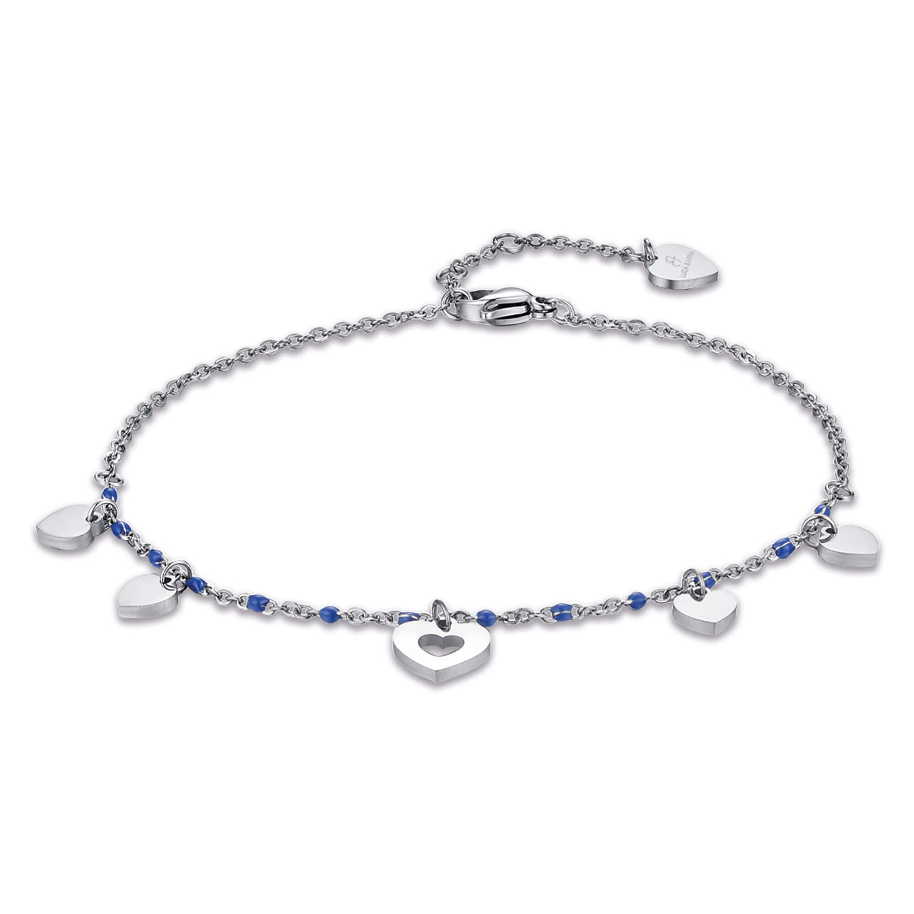 CAVIGLIERA IN ACCIAIO CON CUORI E PIETRE BLU