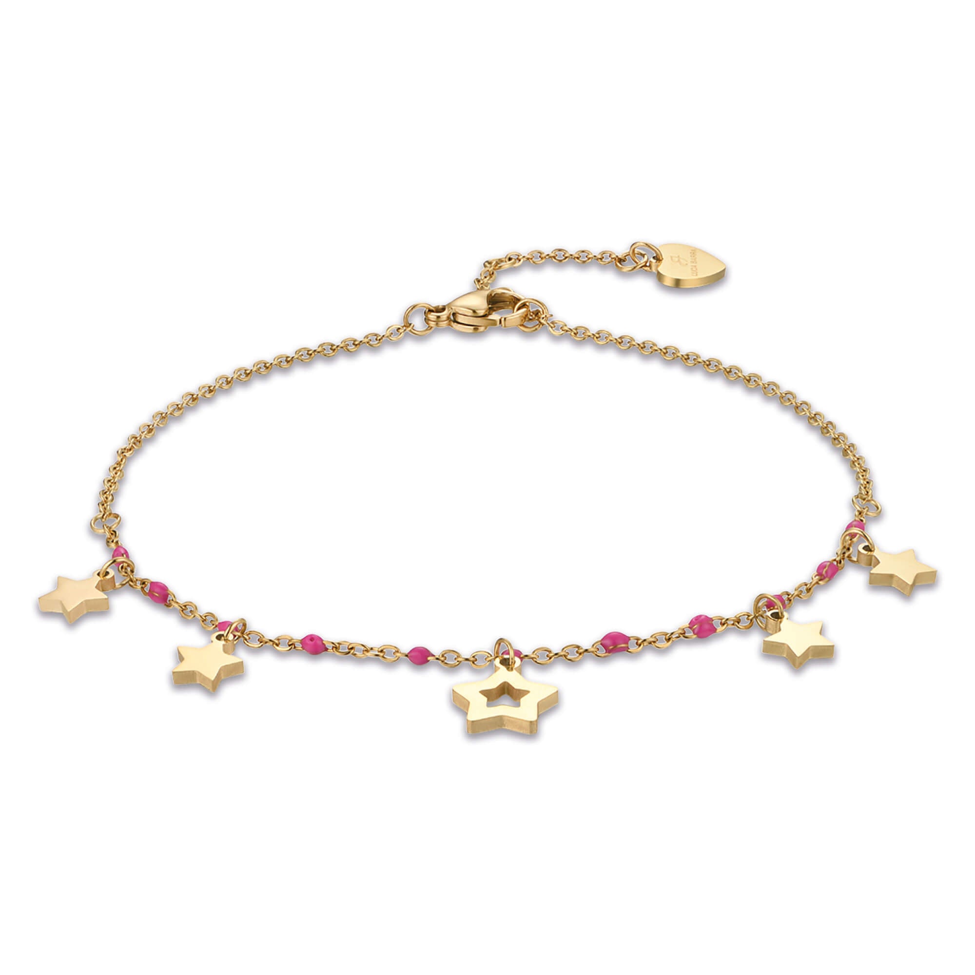 CAVIGLIERA IN ACCIAIO IP GOLD CON STELLE E PIETRE FUXIA