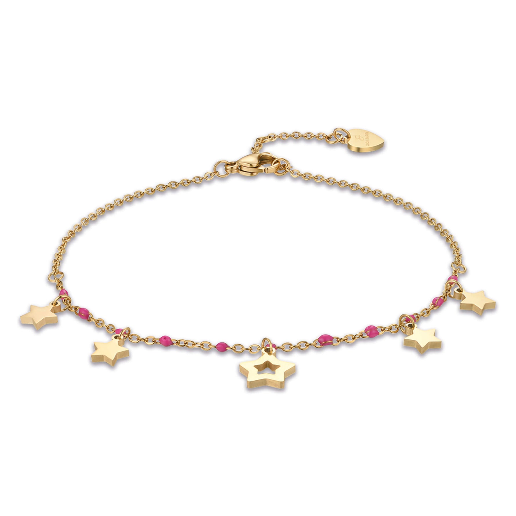 CAVIGLIERA IN ACCIAIO IP GOLD CON STELLE E PIETRE FUXIA