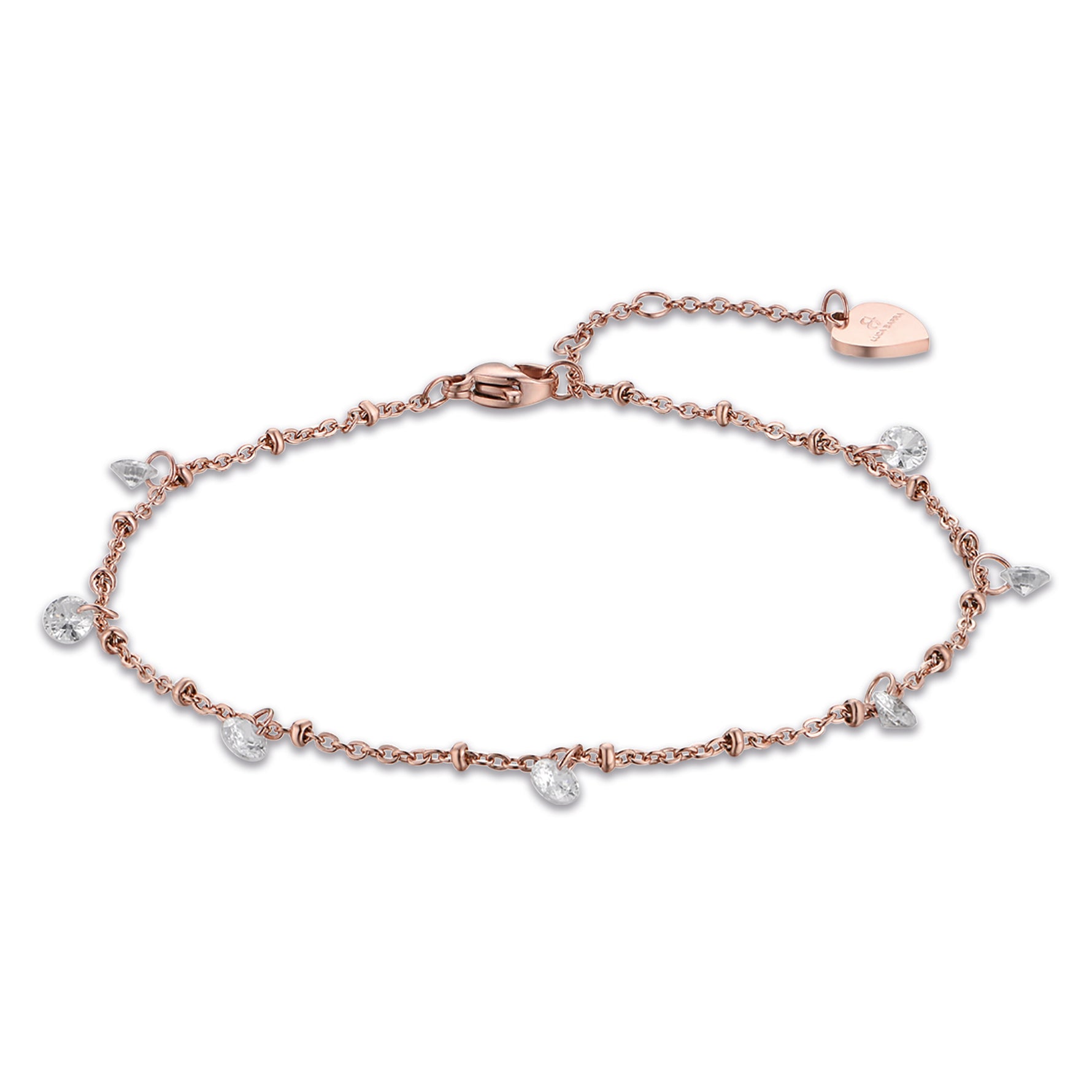 CAVIGLIERA IN ACCIAIO IP ROSE CON CRISTALLI BIANCHI