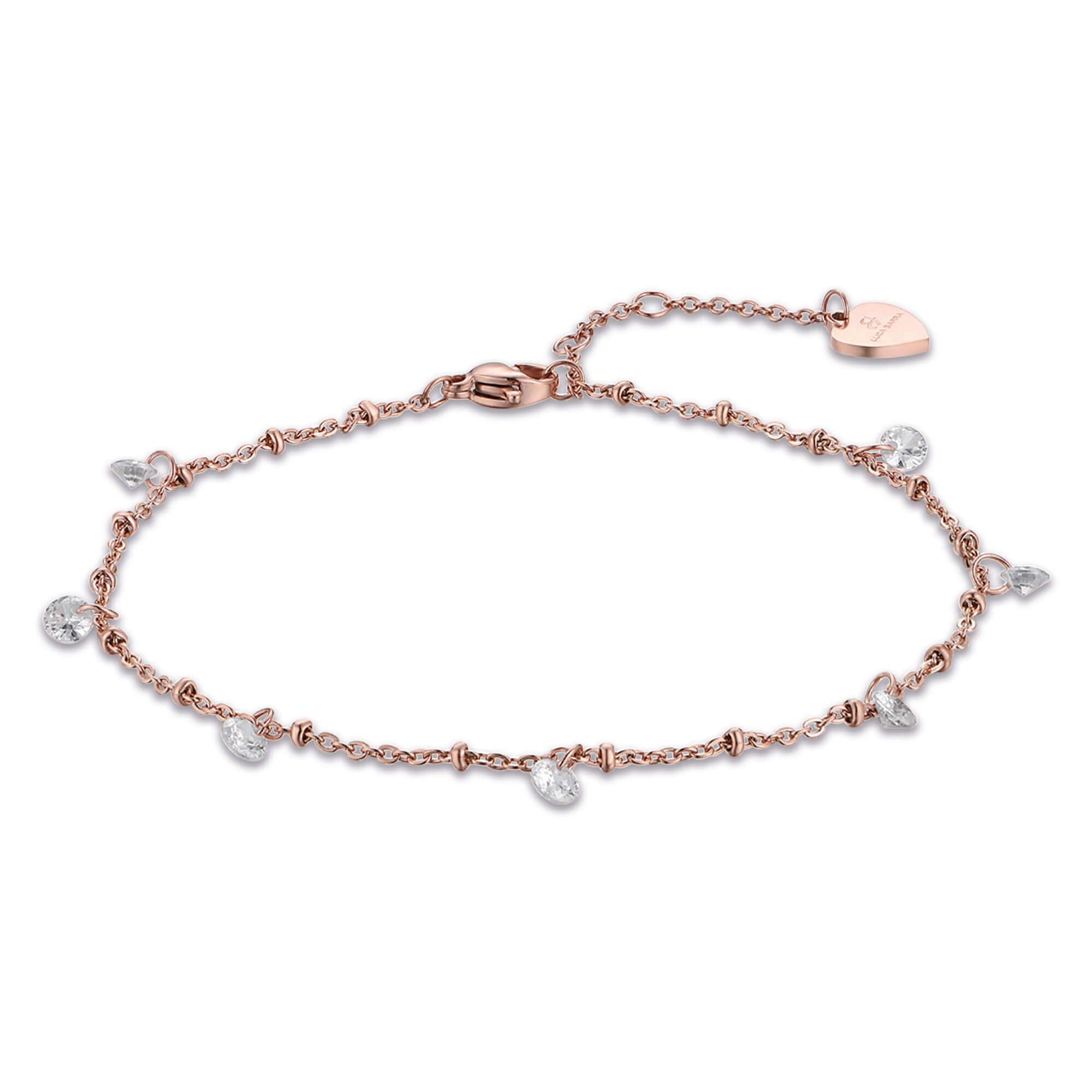 CAVIGLIERA IN ACCIAIO IP ROSE CON CRISTALLI BIANCHI
