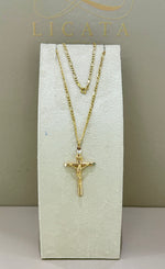 Collana con croce in oro 18kt. Maglia 3+1