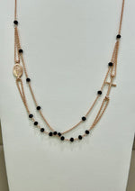 Collana rosario in argento rosato 925% e onice nero