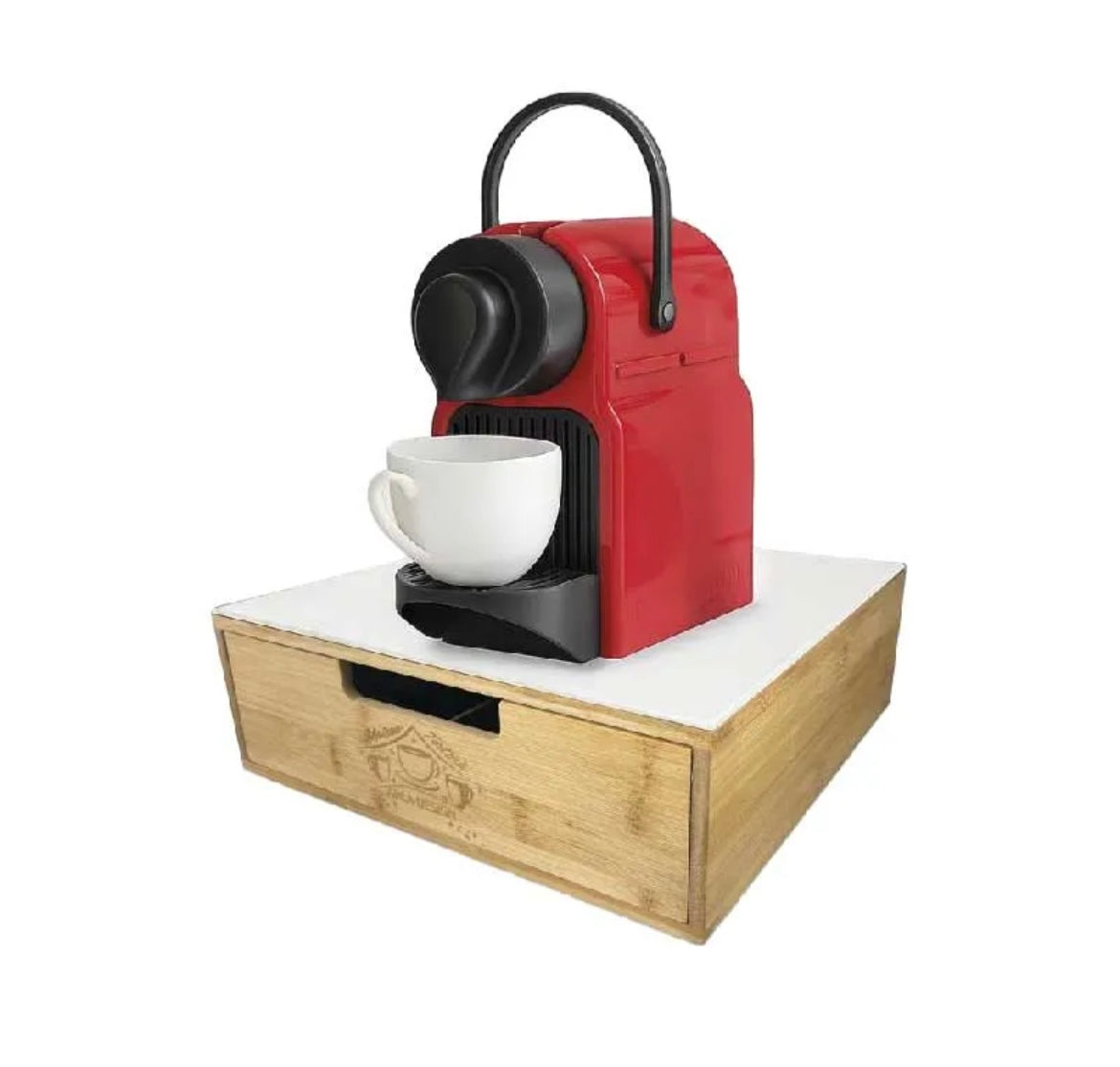 Cassettiera porta cialde in legno e base vetro 30x30x10h