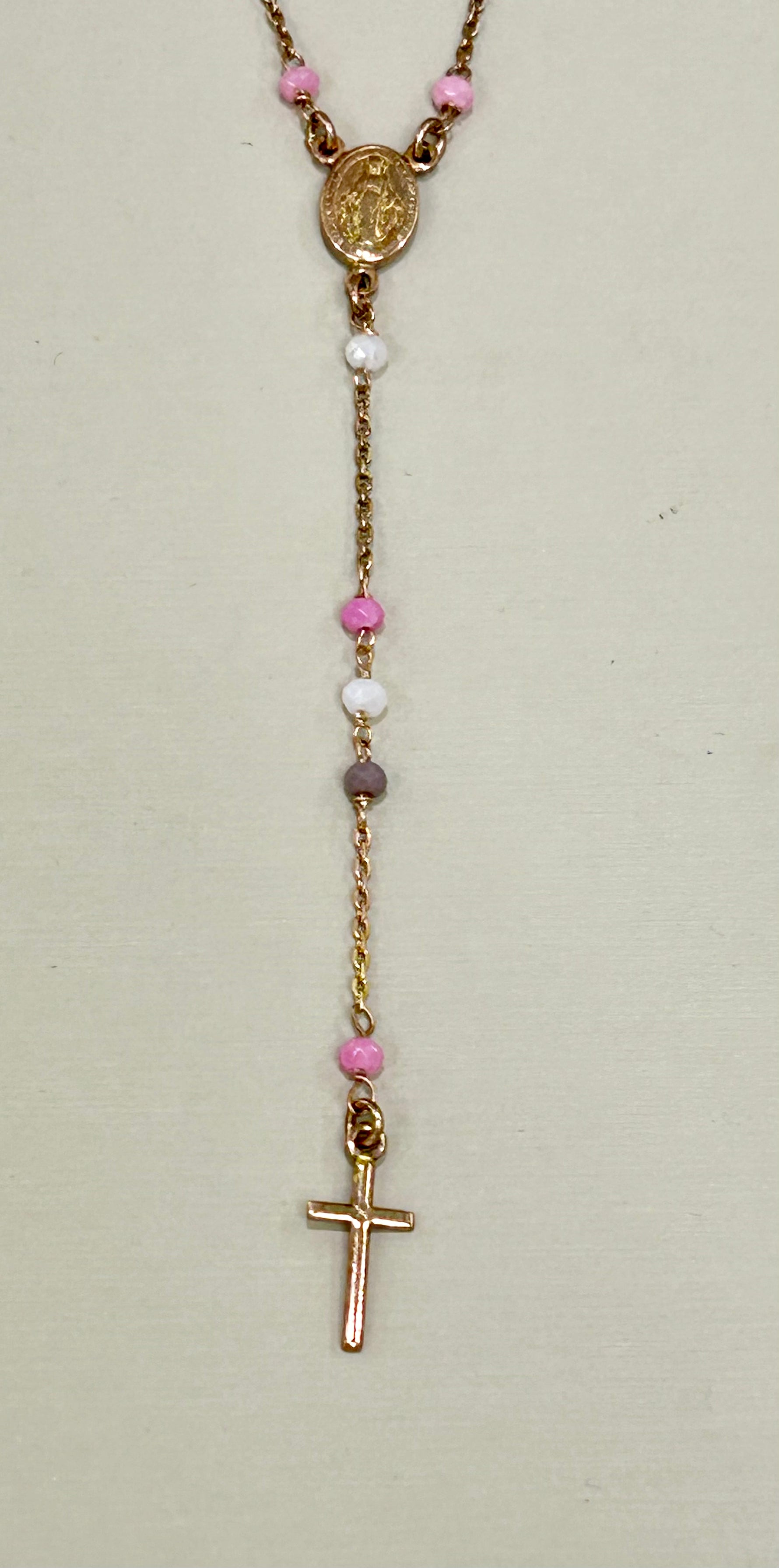 Collana rosario in argento rosato 925% e topazi colorati