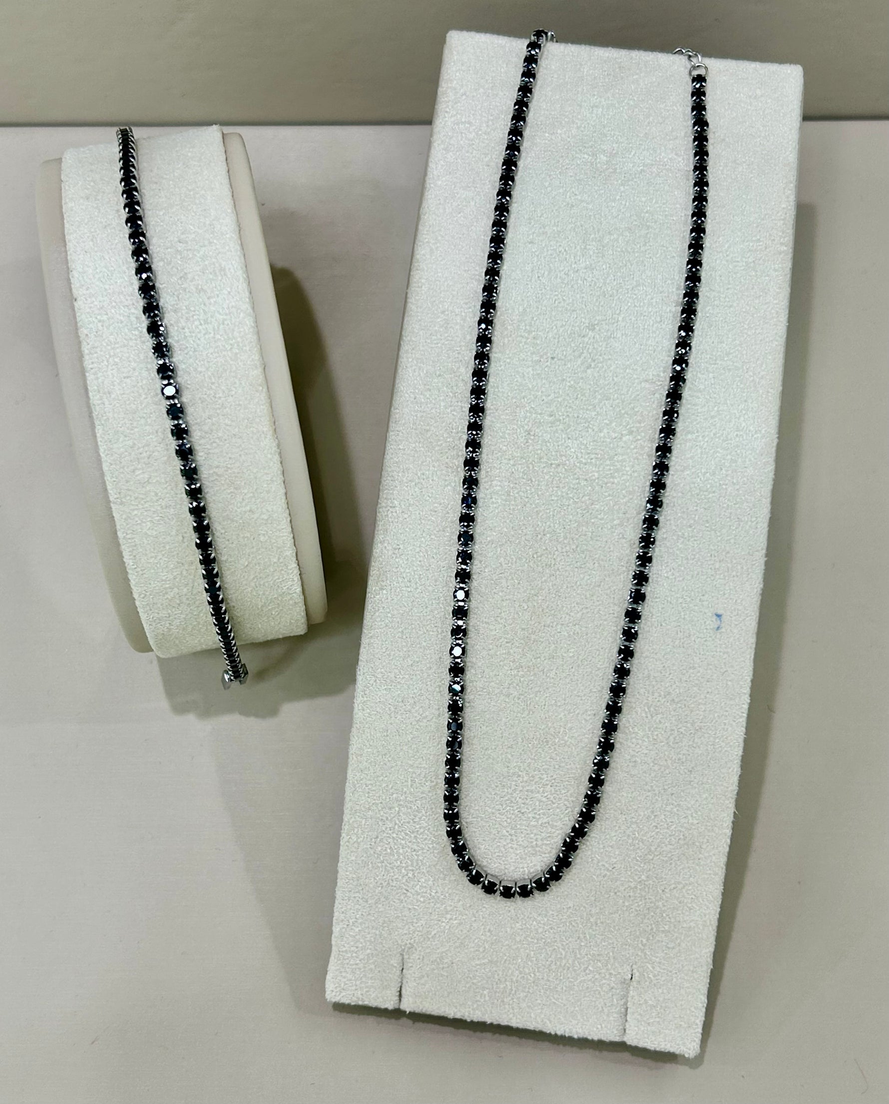 Collana e bracciale tennis unisex in acciaio e zirconi neri