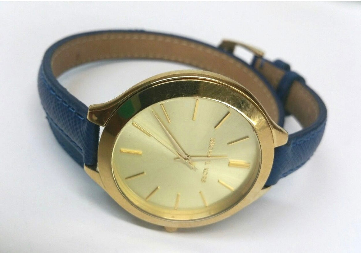 Orologio Michael Kors Runway donna cassa oro cinturino pelle blu