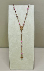 Collana rosario in argento rosato 925% e topazi colorati