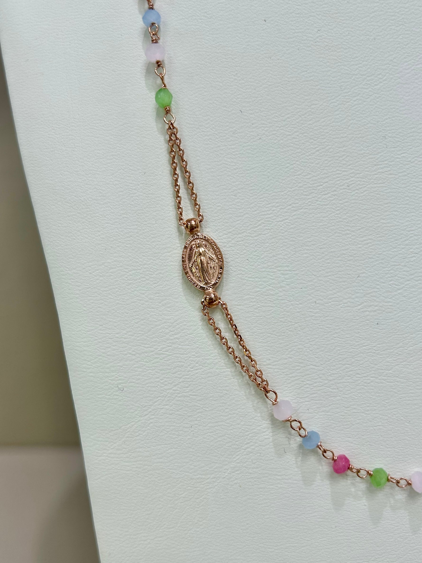 Collana rosario in argento rosato 925% e topazi colorati