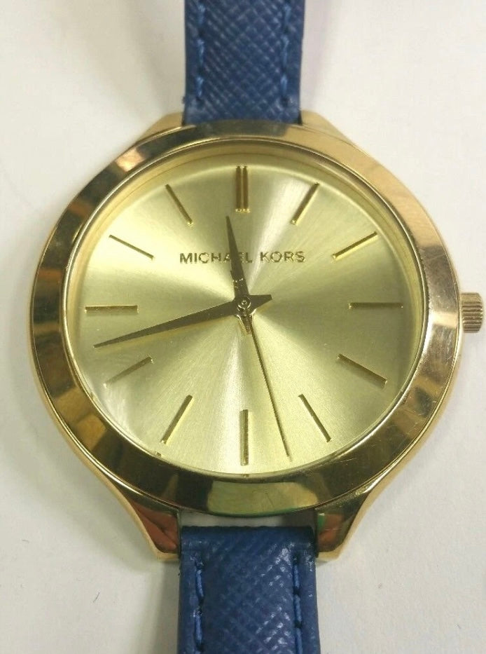 Orologio Michael Kors Runway donna cassa oro cinturino pelle blu