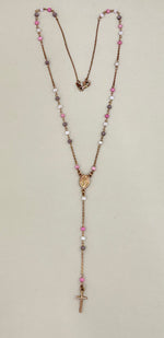 Collana rosario in argento rosato 925% e topazi colorati