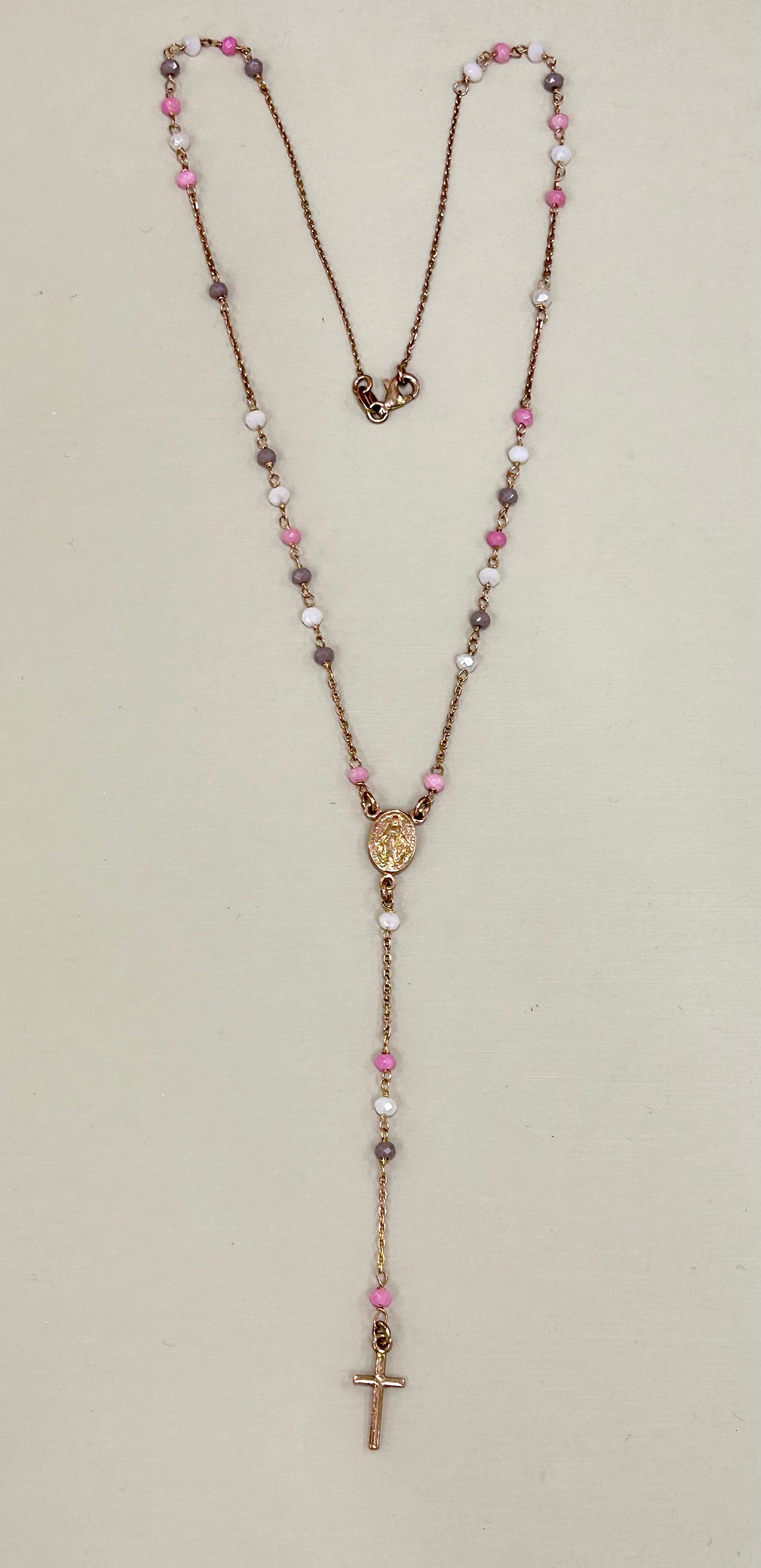 Collana rosario in argento rosato 925% e topazi colorati