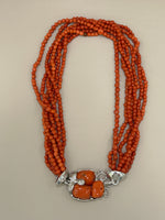 Collana torchon in corallo 7 fili e chiusura realizzata a mano in argento 925%