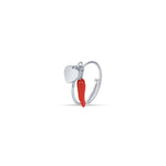 ANELLO IN ACCIAIO CON CORNO ROSSO E CUORE