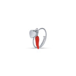 ANELLO IN ACCIAIO CON CORNO ROSSO E CUORE