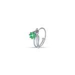 ANELLO IN ACCIAIO CON CORNO E QUADRIFOGLIO VERDE
