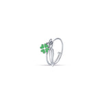 ANELLO IN ACCIAIO CON CORNO E QUADRIFOGLIO VERDE