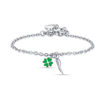 BRACCIALE IN ACCIAIO CON CORNO E QUADRIFOGLIO VERDE