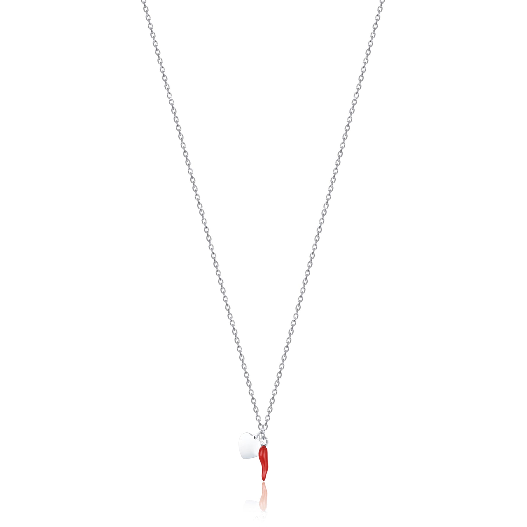 COLLANA IN ACCIAIO CON CORNO ROSSO E CUORE