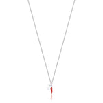 COLLANA IN ACCIAIO CON CORNO ROSSO E CUORE