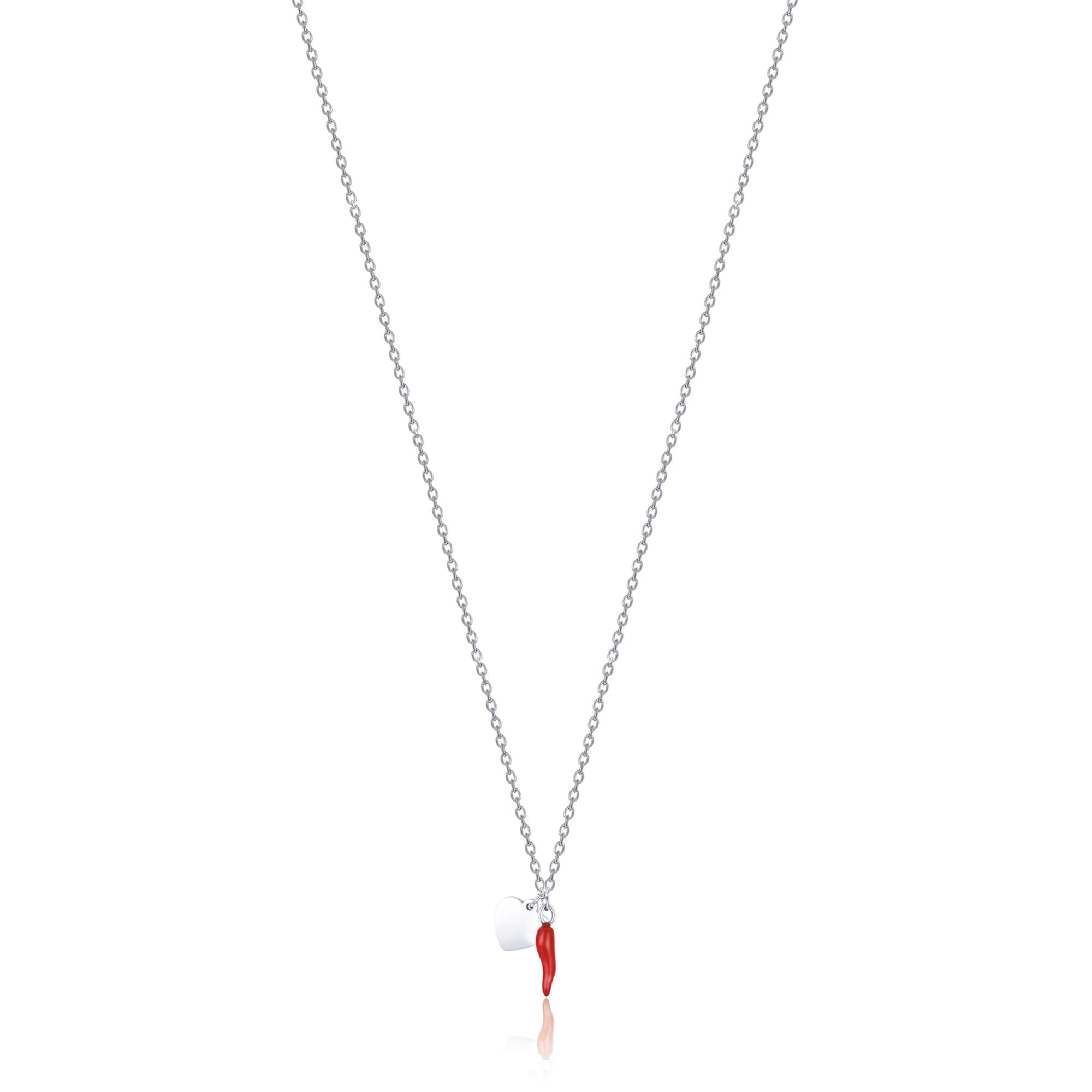 COLLANA IN ACCIAIO CON CORNO ROSSO E CUORE