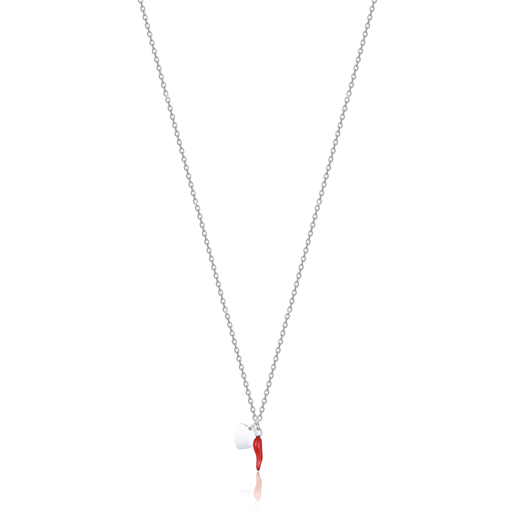 COLLANA IN ACCIAIO CON CORNO ROSSO E CUORE