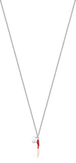 COLLANA IN ACCIAIO CON CORNO ROSSO E CUORE