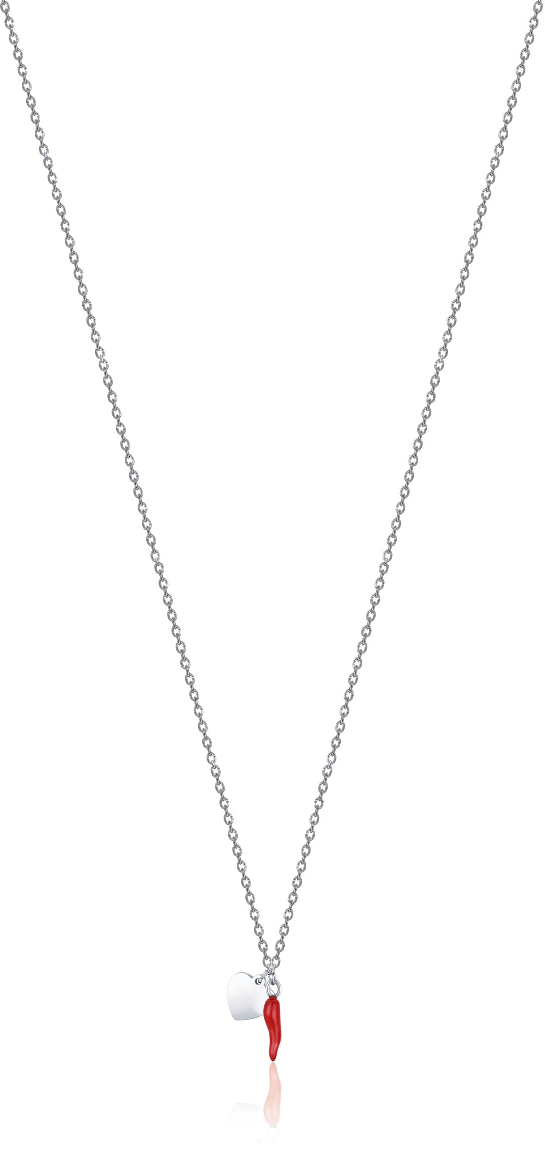 COLLANA IN ACCIAIO CON CORNO ROSSO E CUORE