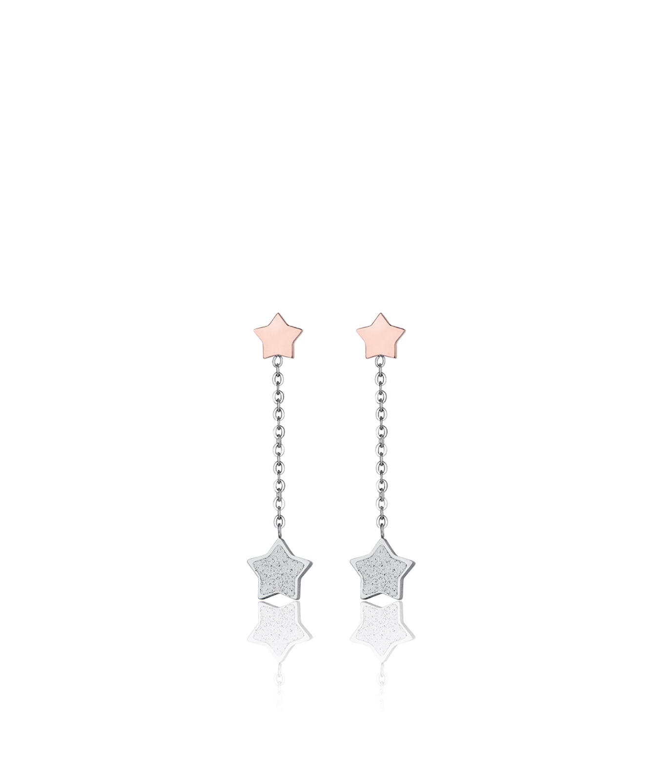 ORECCHINI IN ACCIAIO CON STELLE ACCIAIO IP ROSE E GLITTER BIANCO