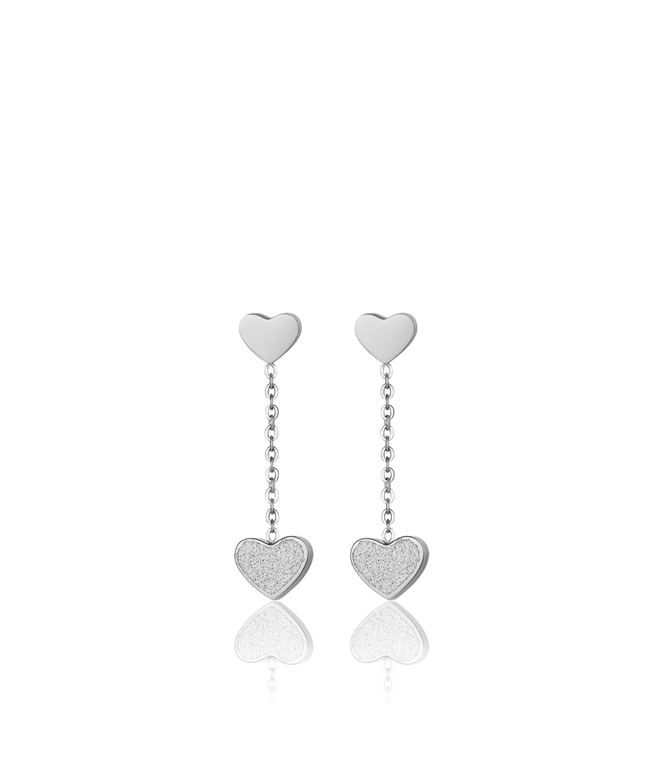 ORECCHINI IN ACCIAIO CON CUORI CON GLITTER BIANCO