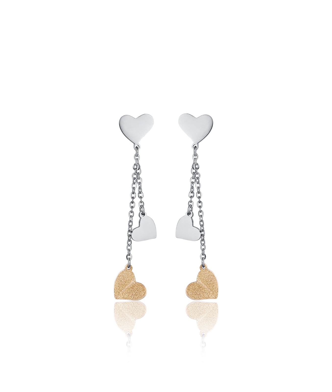 ORECCHINI IN ACCIAIO CON CUORI E GLITTER IP GOLD