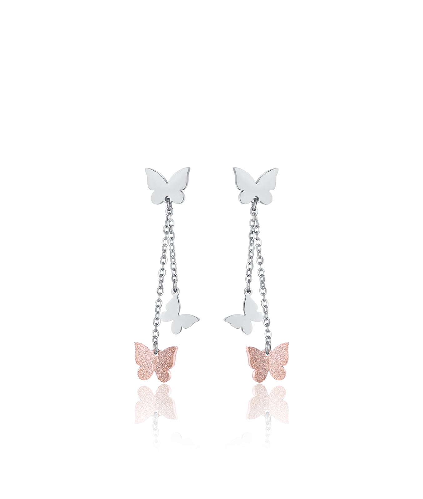 ORECCHINI IN ACCIAIO CON FARFALLA E GLITTER IP ROSE