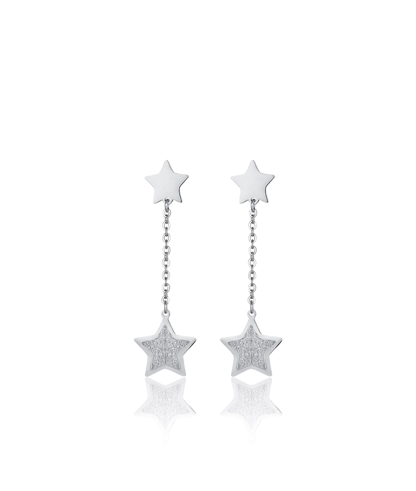 ORECCHINI IN ACCIAIO CON STELLE E GLITTER BIANCO