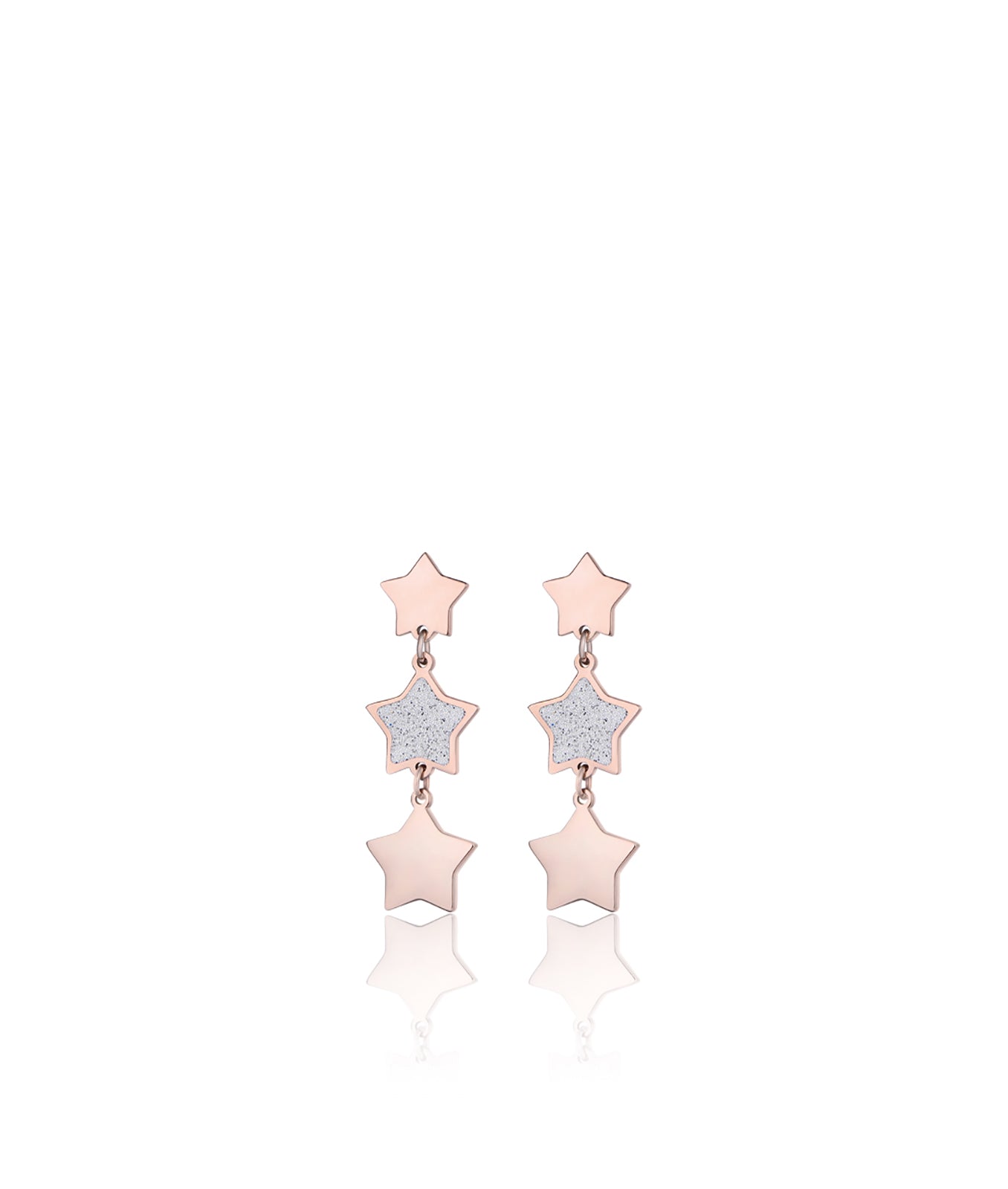 ORECCHINI IN ACCIAIO CON STELLE IP ROSE E GLITTER