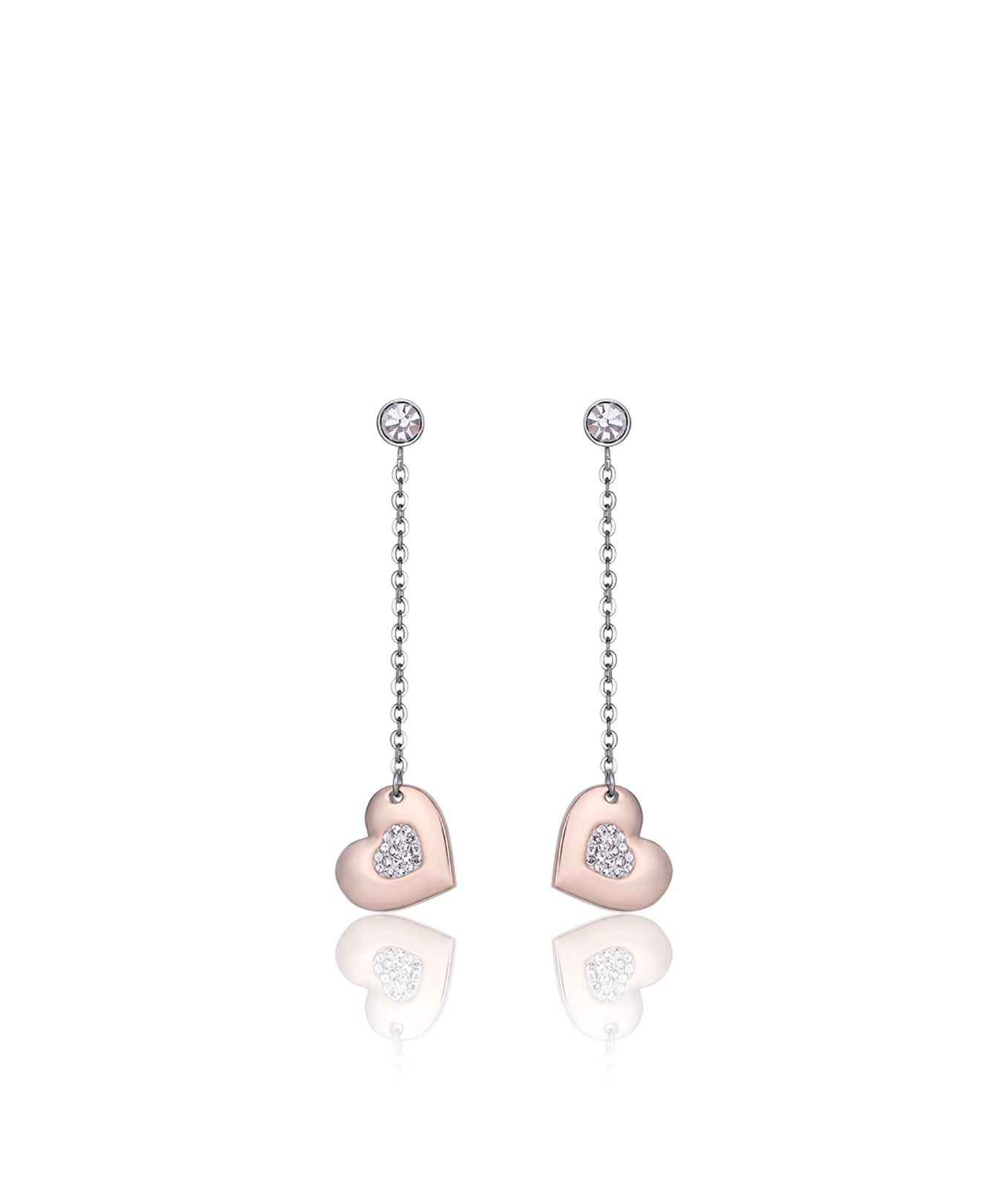 ORECCHINI IN ACCIAIO CON CUORI IP ROSE CON CRISTALLI BIANCHI