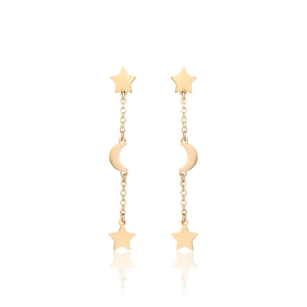 ORECCHINI IN ACCIAIO IP GOLD CON STELLE E LUNE